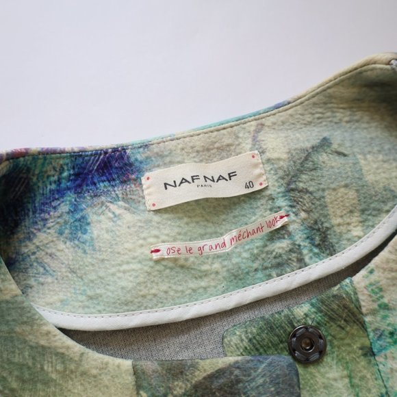 NAF NAF PARIS Size 40 (US Size Large) Green Blue Palm Tree Jacket Coat - Picture 4 of 11